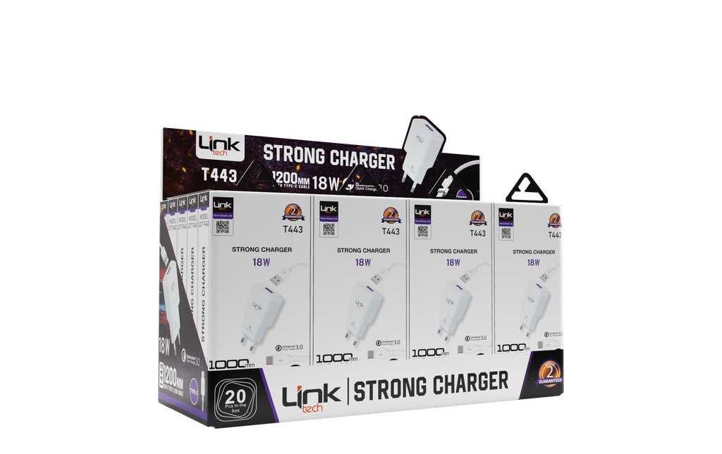 T443 Strong 18W Type-C Cable Charger 20 Pack