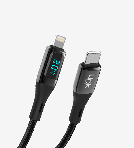 [LCA-K683] K683 Dijital Göstergeli PD 30W Çinko Başlı USB-C Lightning Şarj Kablosu